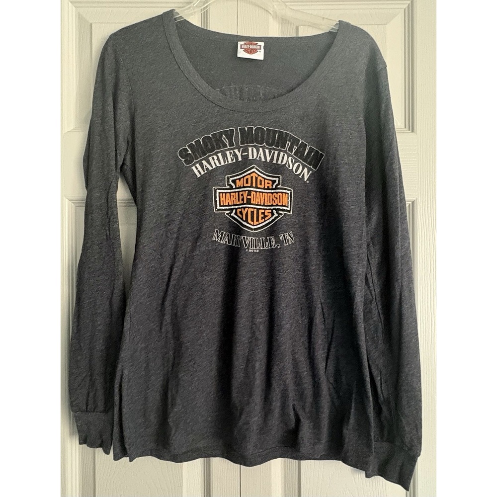 Harley‎ Davidson Smoky Mountain Maryville,TN Gray Long Sleeve Graphic Shirt Sz L
